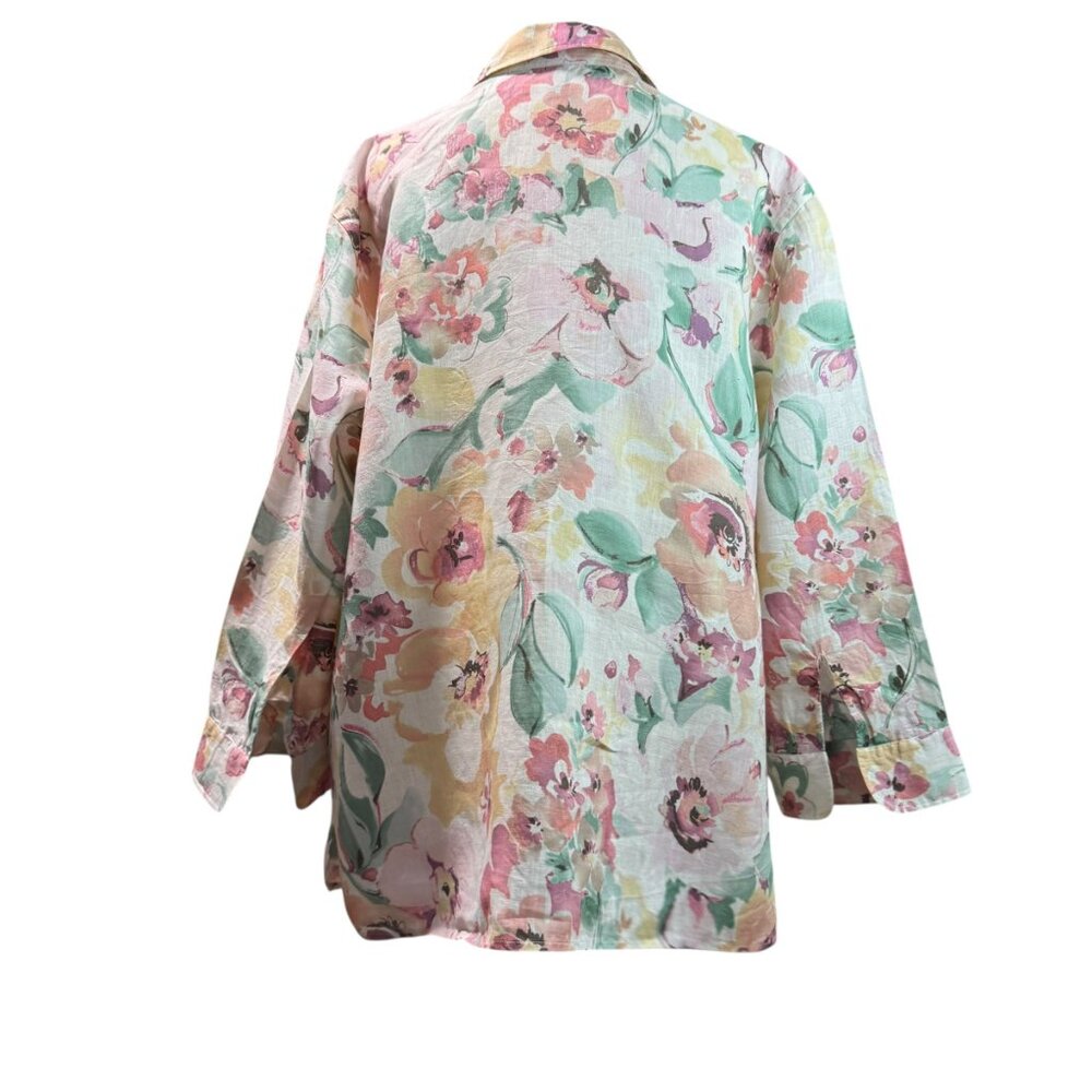 Ralph Lauren 100% Linen Floral Button-Up Blouse 2X Pastel Watercolor Print - Picture 4 of 6